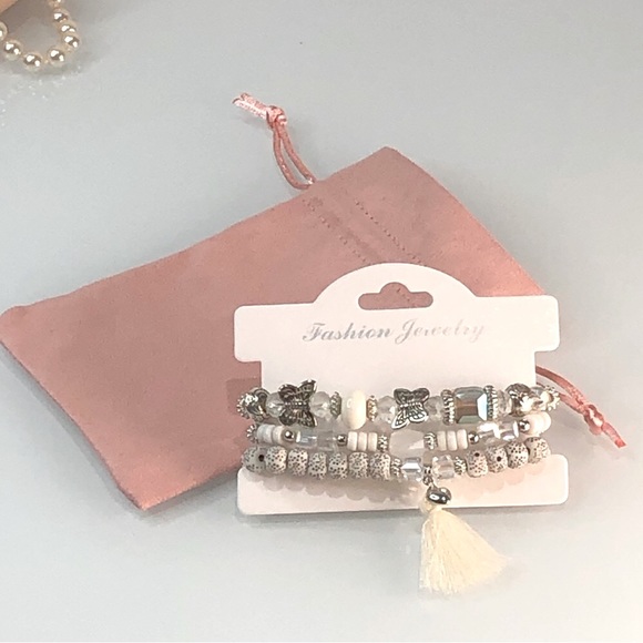 White Bohemian Butterfly Multi Layer Bracelets with Jewelry Pouch Gift Bag - Picture 3 of 8
